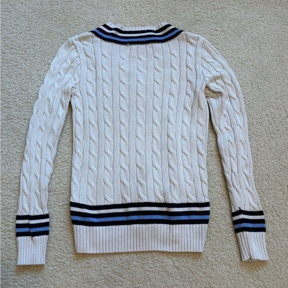 Lauren Ralph Lauren black label white & blue cable knit cricket sweater, sz PXS - Picture 5 of 6